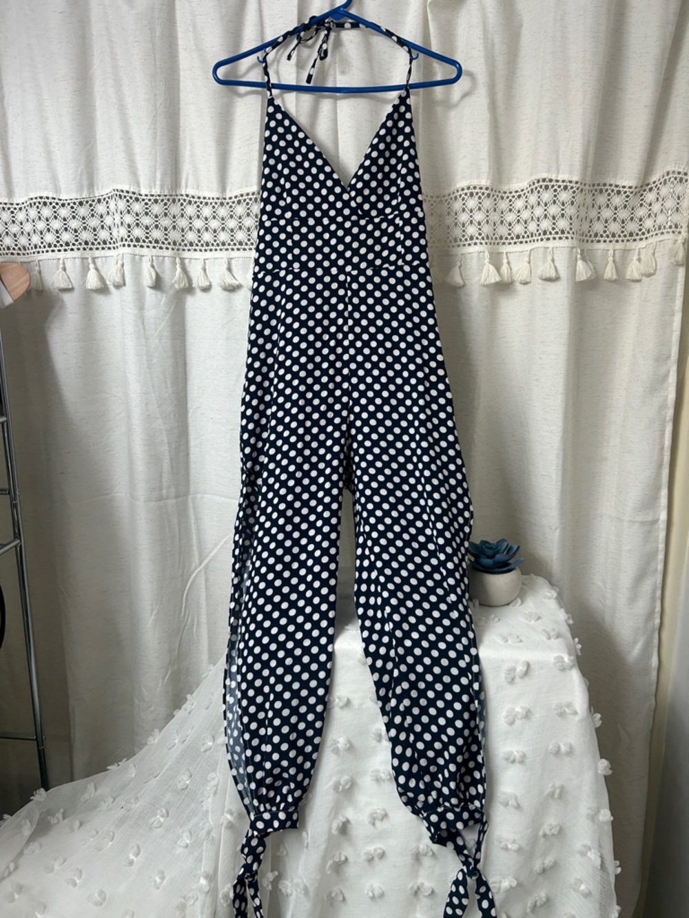 Polka Dot Navy Halter Jumpsuit